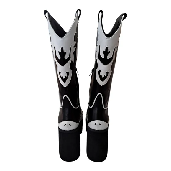 Current Mood stylish black and white Women's Platform heeled cowboy Boots - Picture 7 of 13
